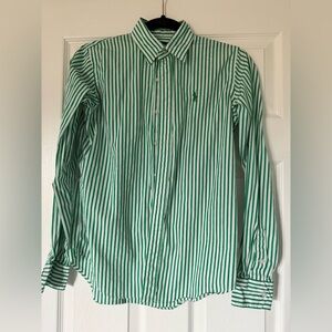 Ralph Lauren Green and White Striped Shirt